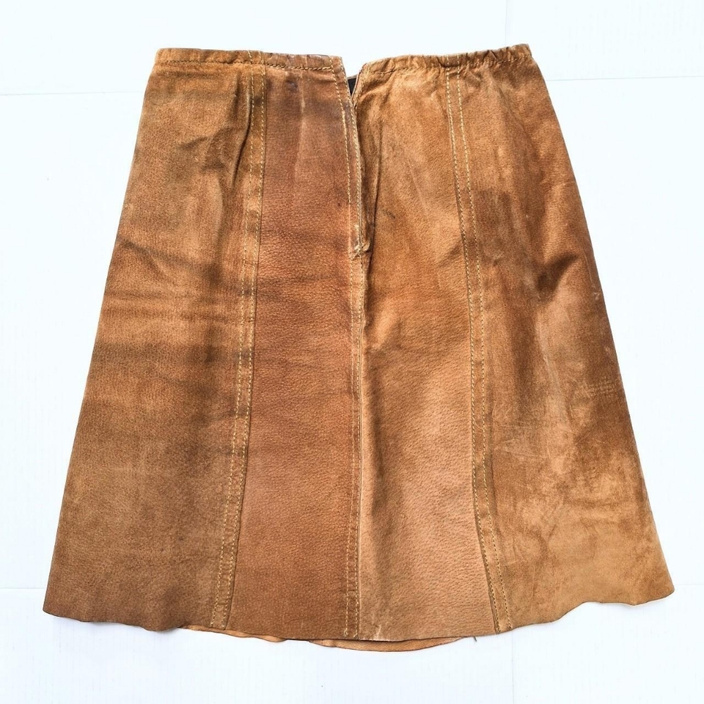 True Vintage 1960s Highlander A Line Brown Cow hide Knee Length Skirt Small West